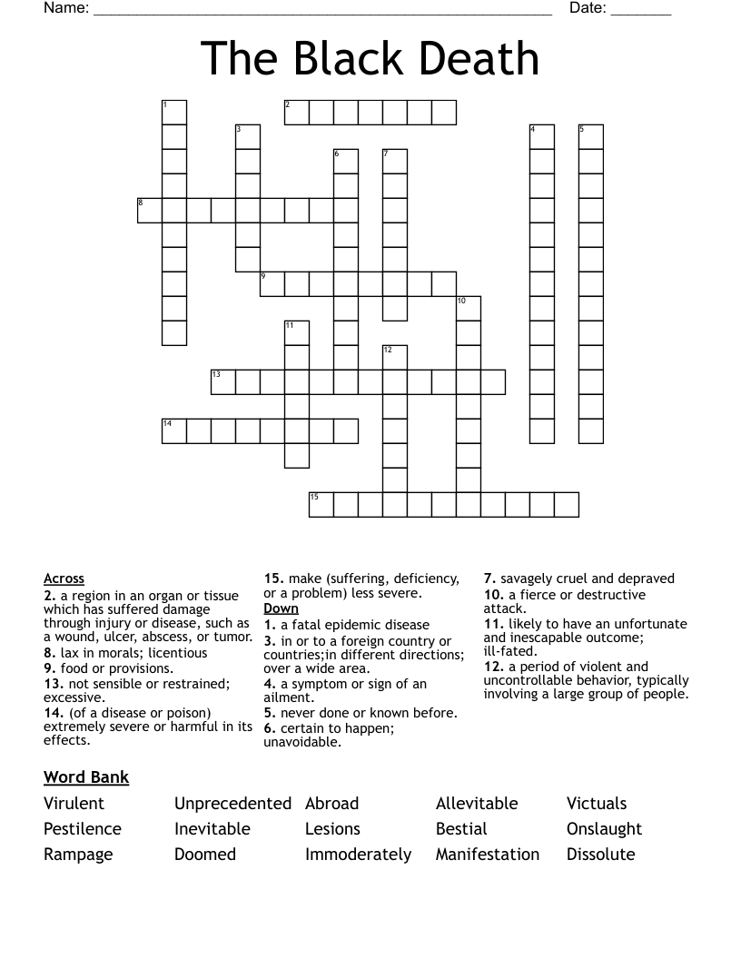 The Black Death Crossword
