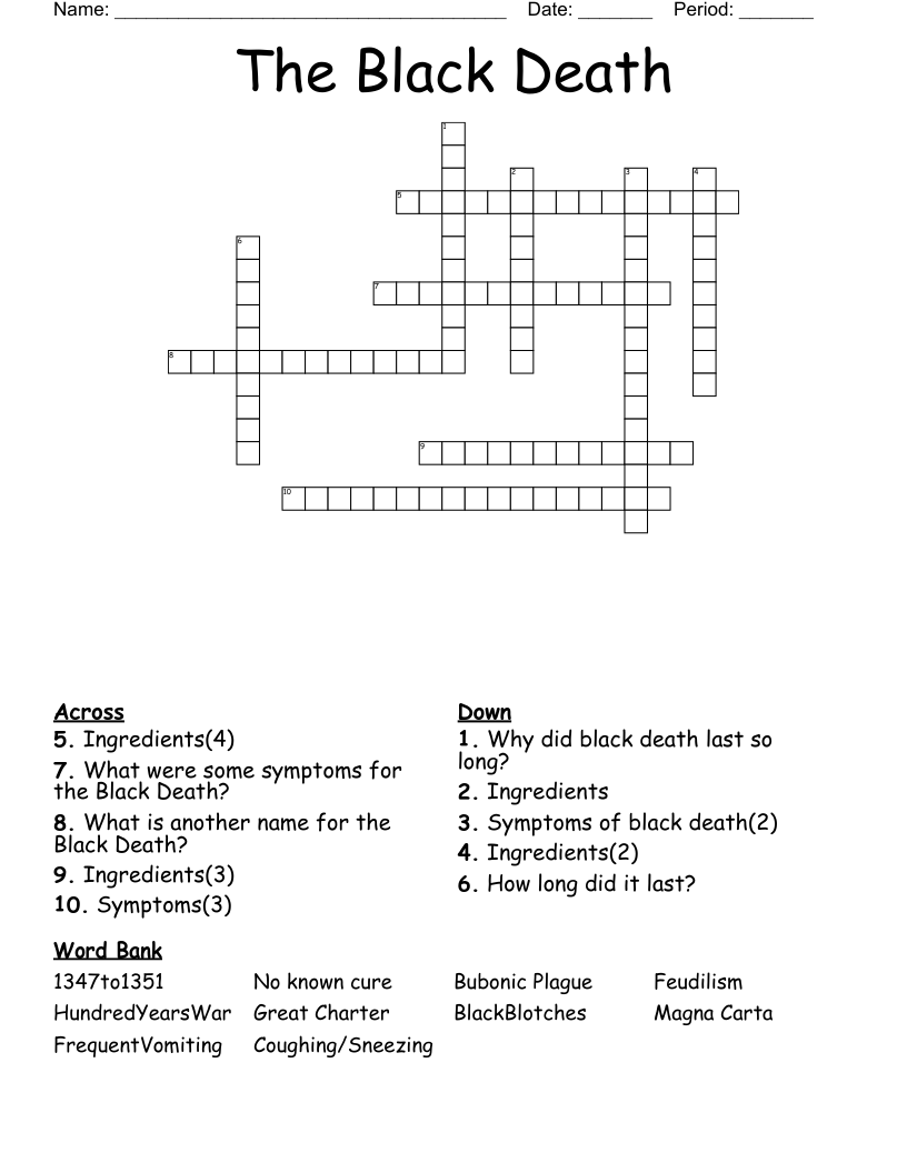 The Black Death Crossword
