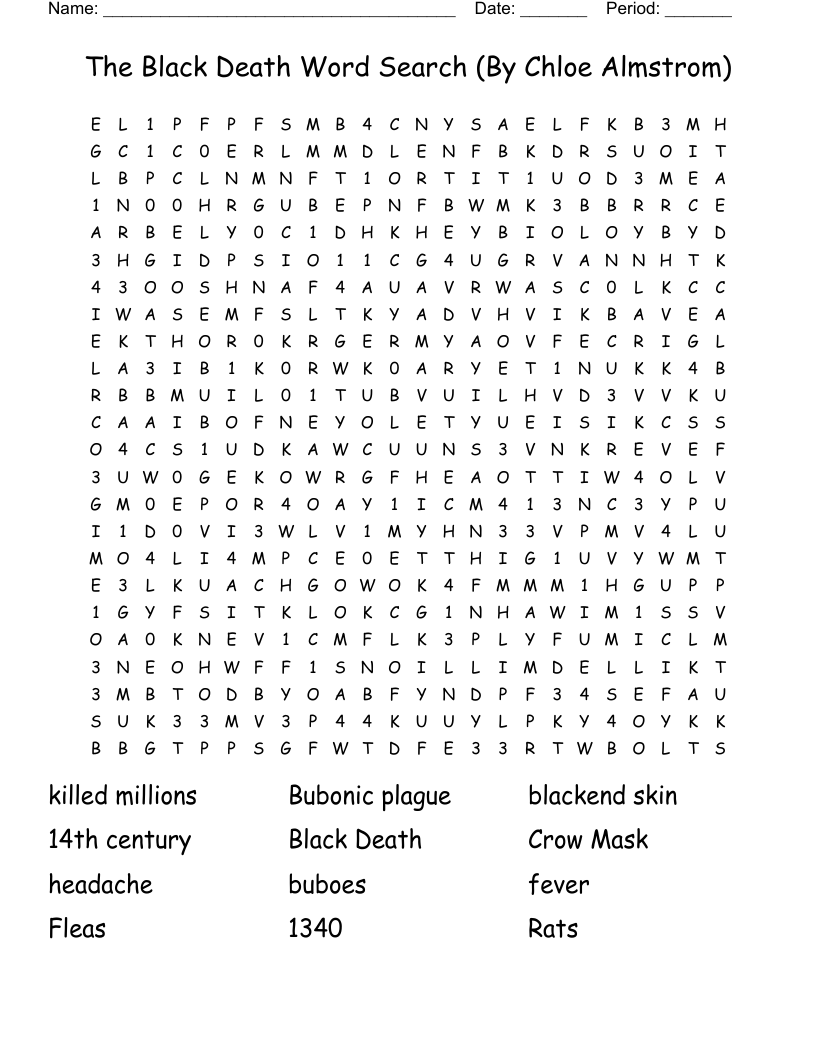 The Black Death Word Search (By Chloe Almstrom)