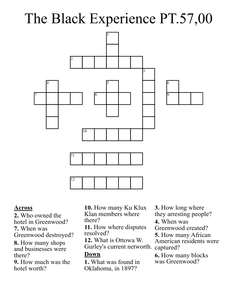 The Black Experience PT.57,00 Crossword