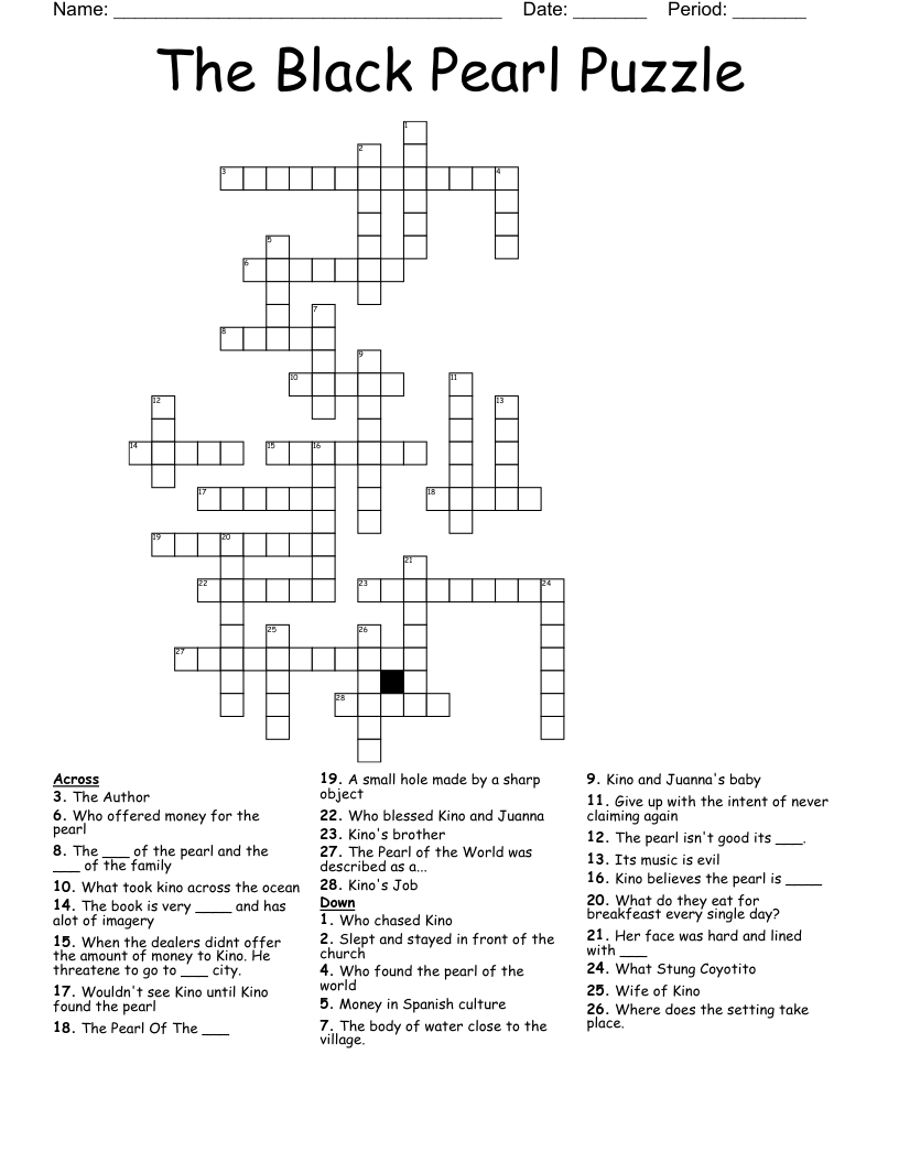 The Black Pearl Puzzle Crossword