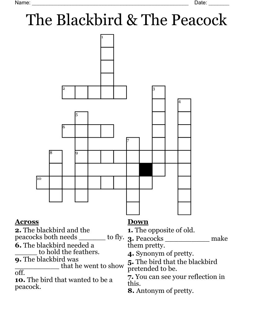 The Blackbird & The Peacock Crossword