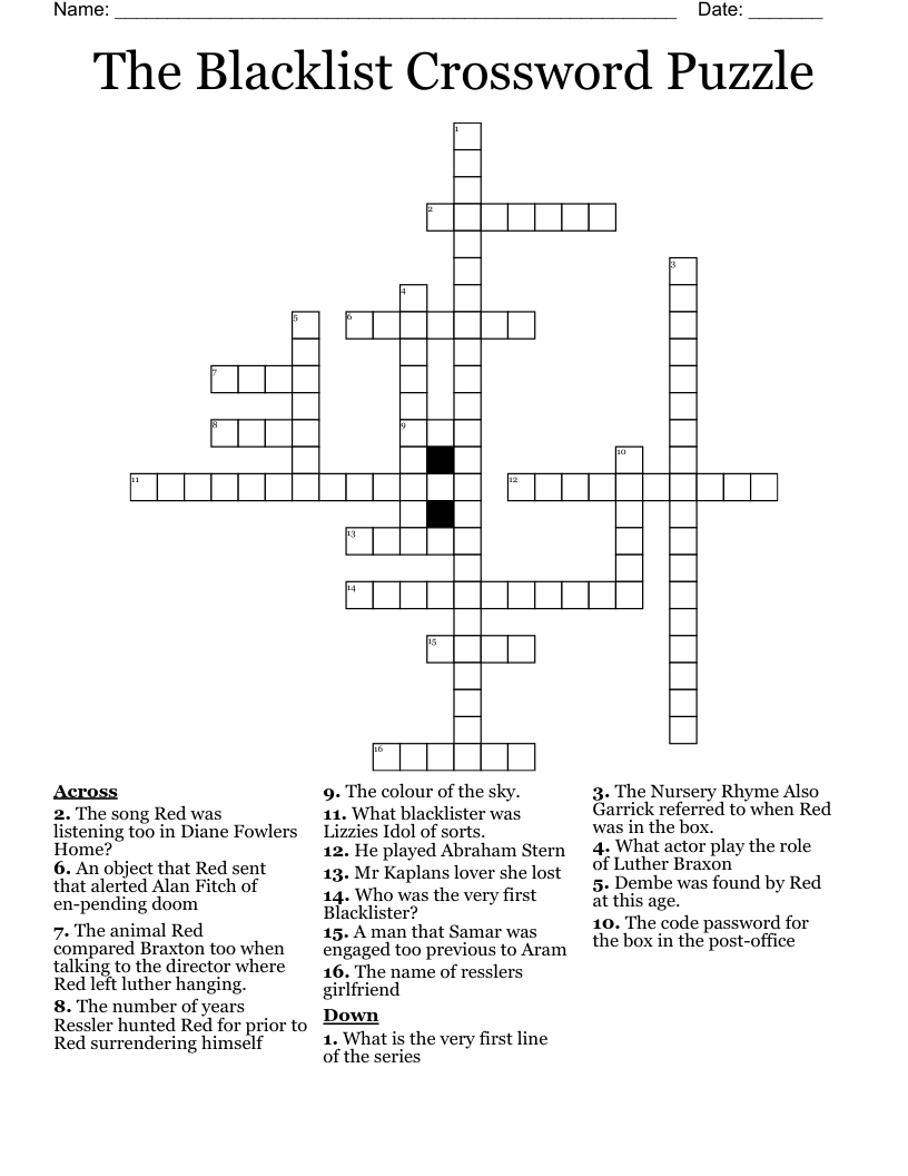 The Blacklist Crossword Puzzle