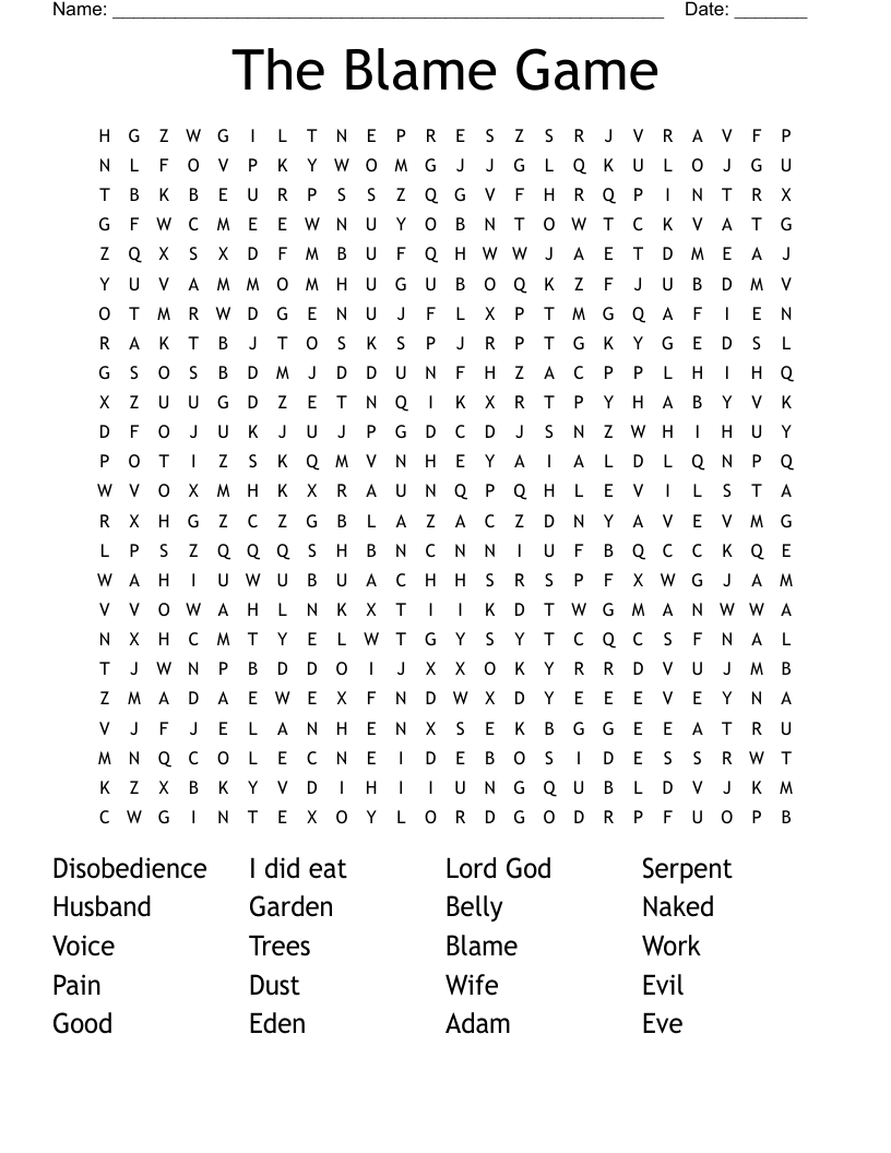 The Blame Game Word Search