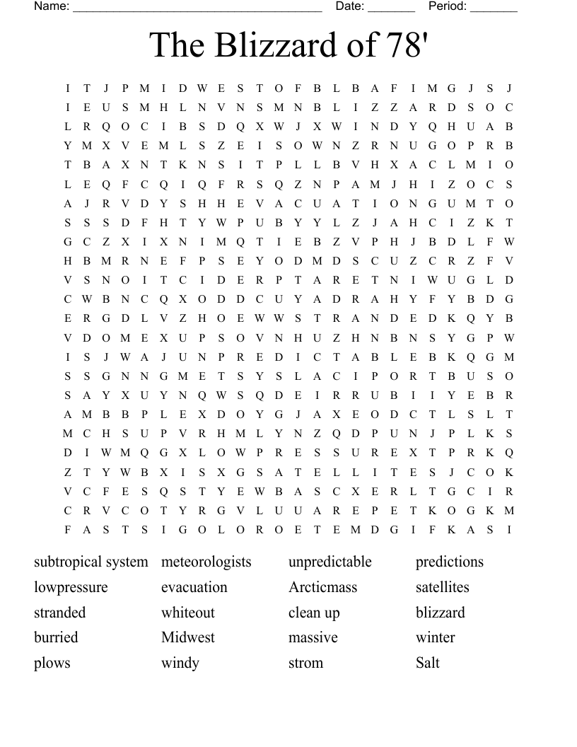 The Blizzard of 78' Word Search