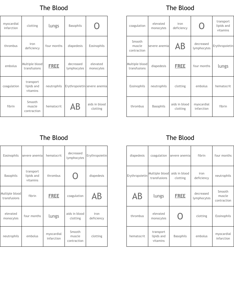 The Blood Bingo Cards