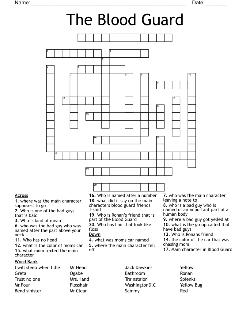 The Blood Guard  Crossword