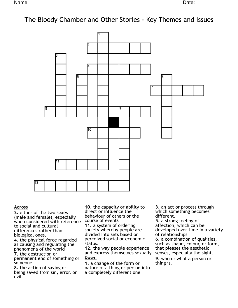 The Bloody Chamber and Other Stories - Key Themes and Issues Crossword