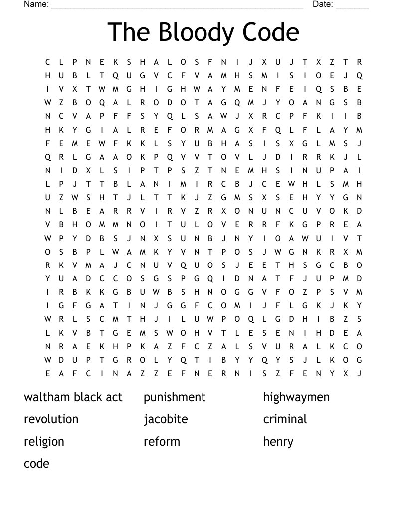The Bloody Code Word Search