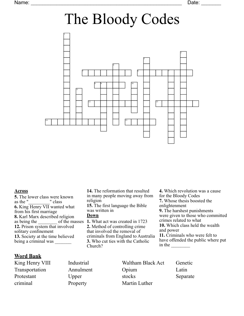The Bloody Codes Crossword