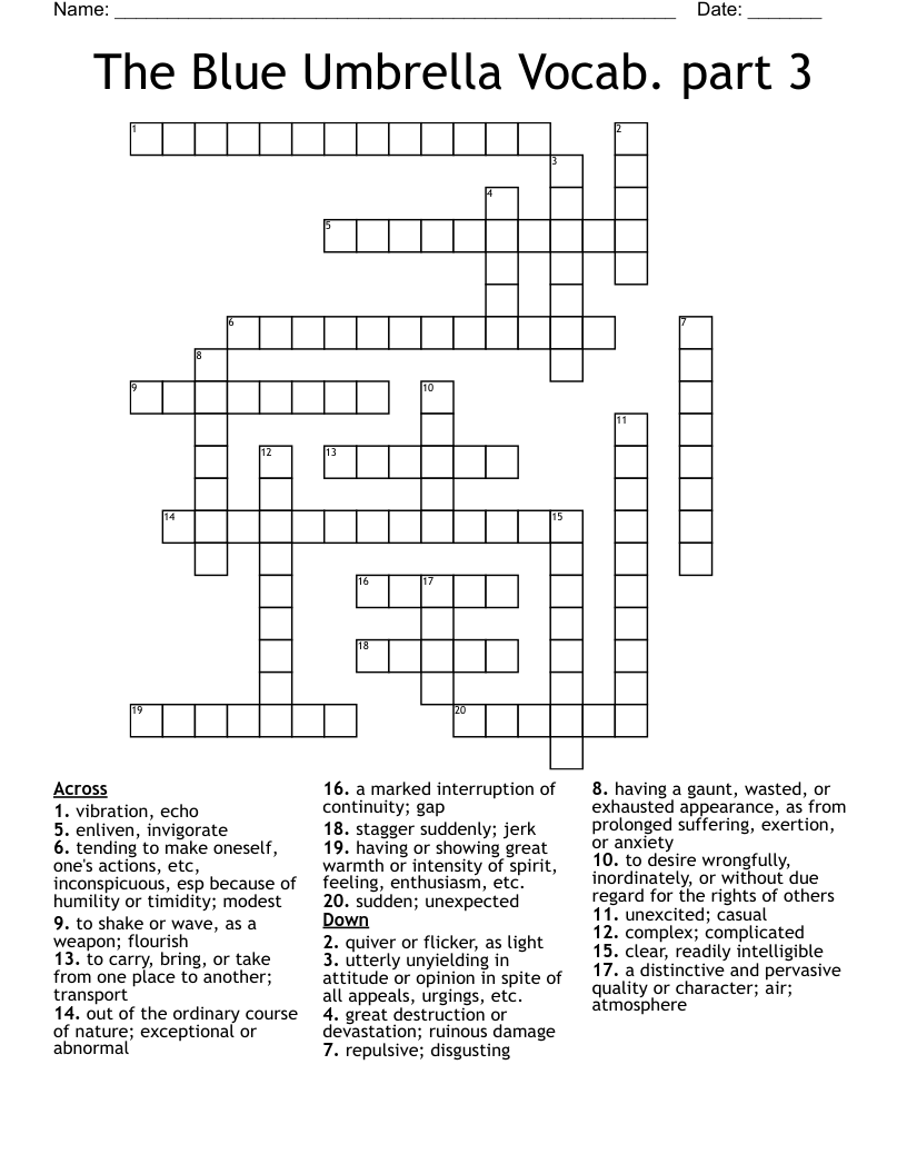 The Blue Umbrella Vocab. part 4 Crossword