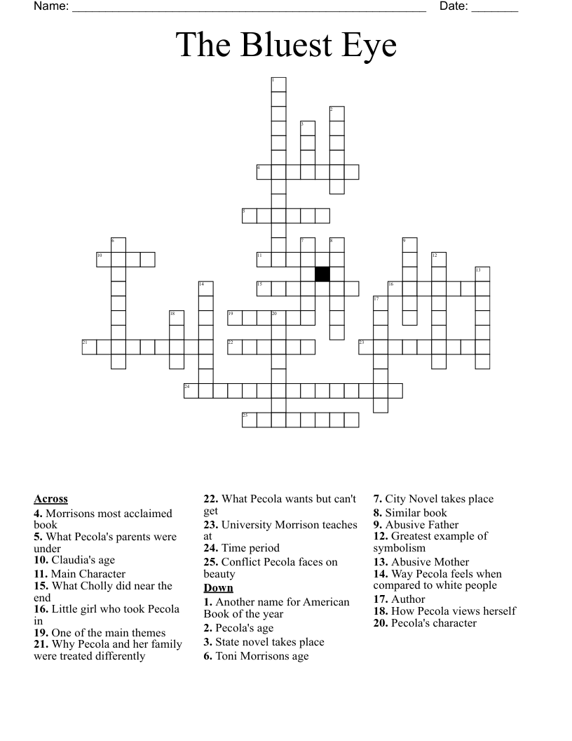 The Bluest Eye Crossword