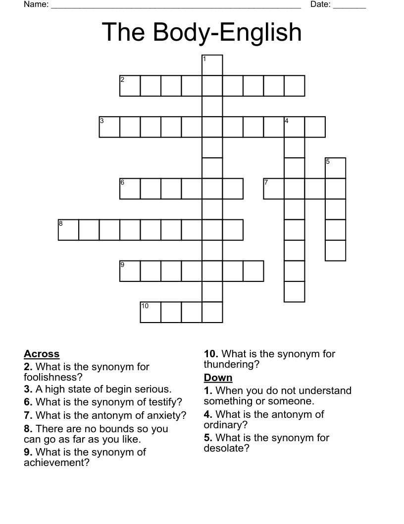 The Body-English  Crossword