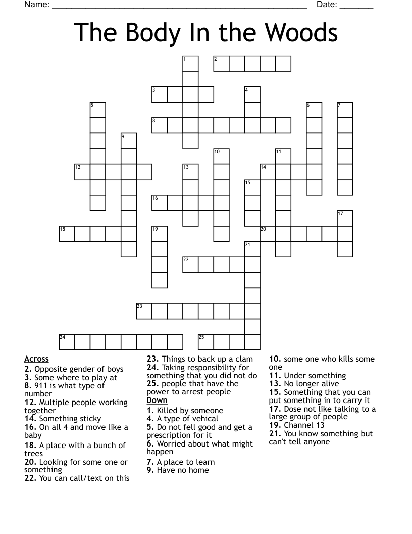 The Body In the Woods Crossword