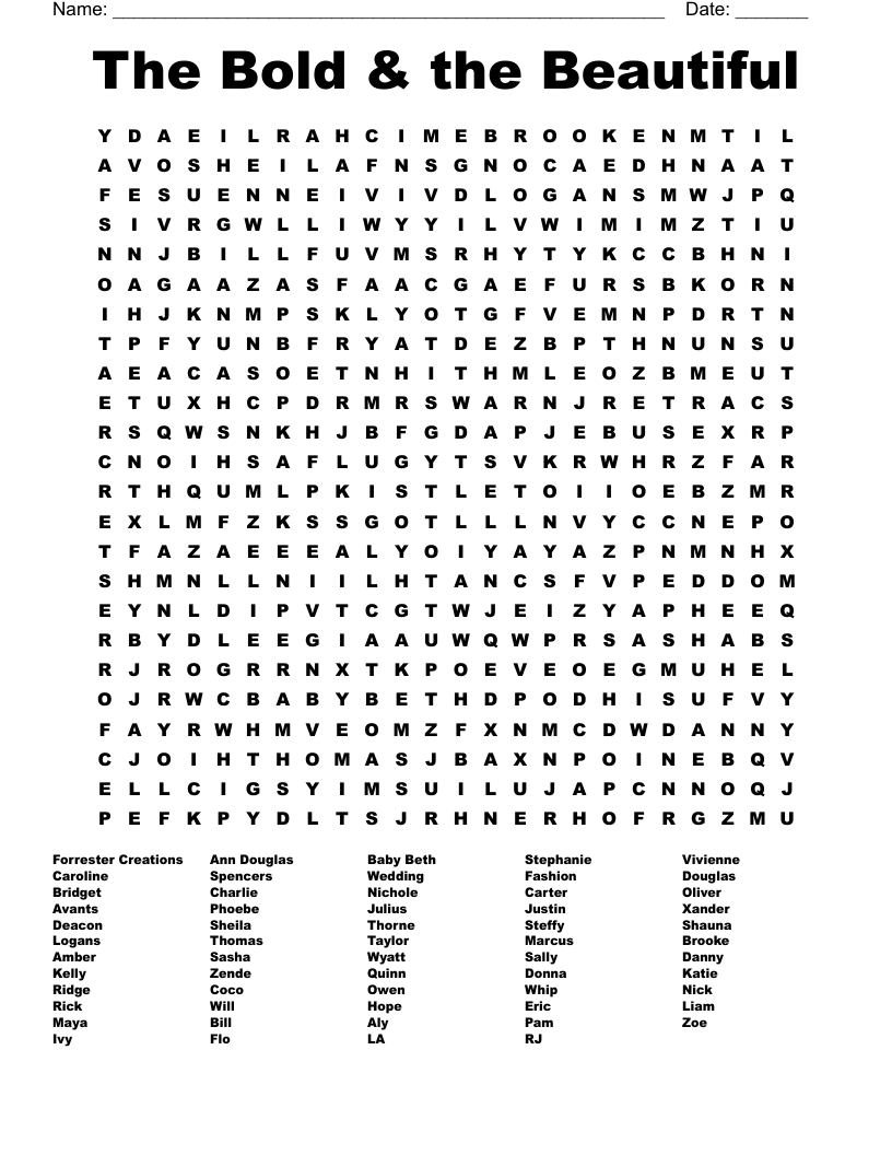 The Bold & the Beautiful Word Search