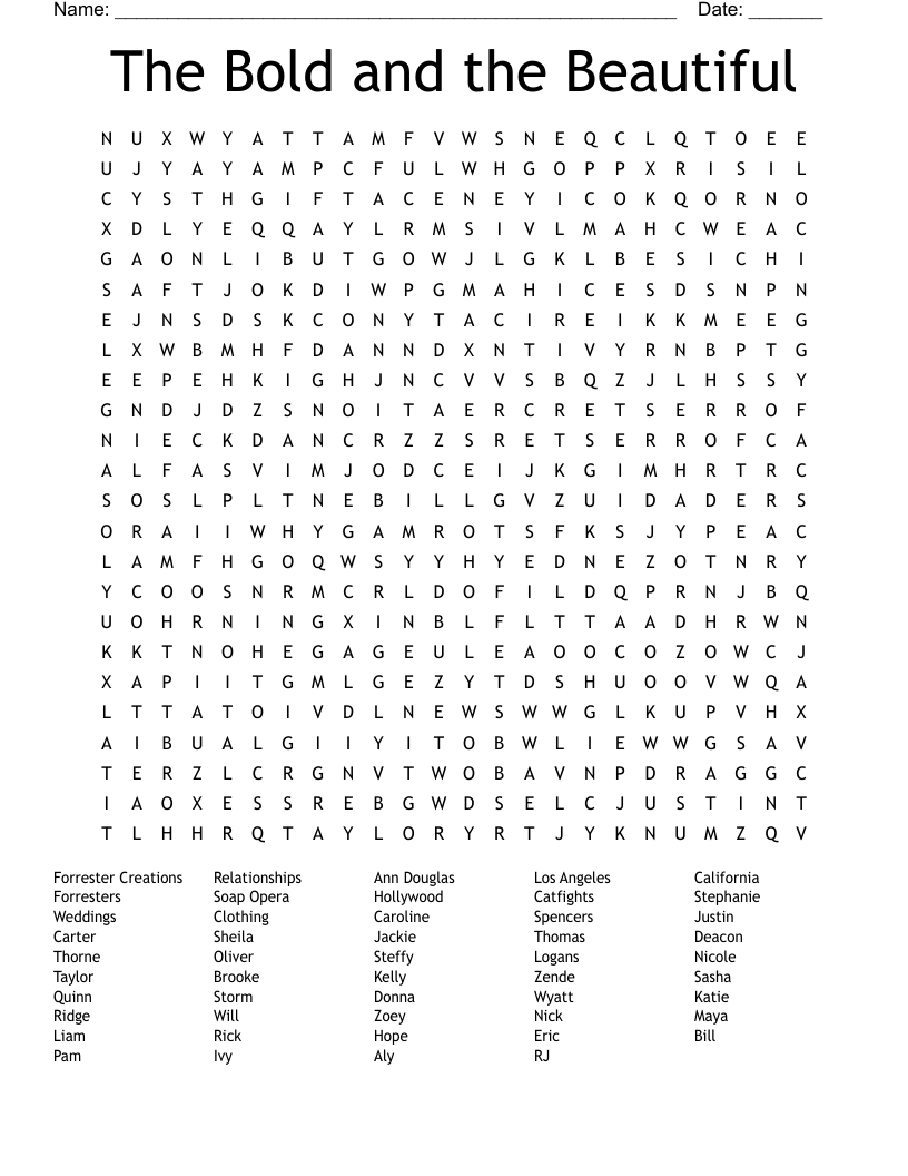The Bold and the Beautiful Word Search