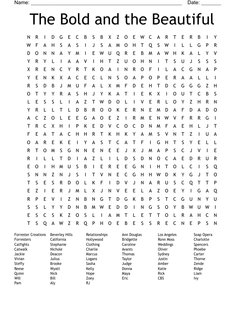 The Bold and the Beautiful Word Search
