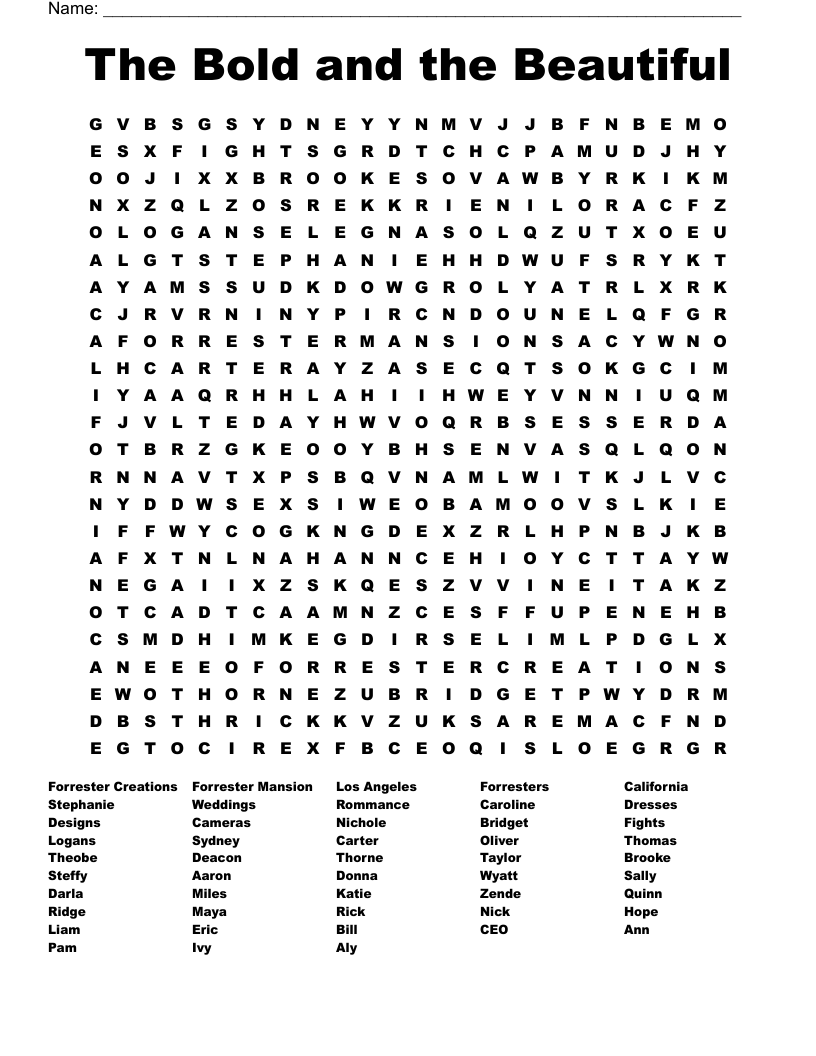 The Bold and the Beautiful Word Search