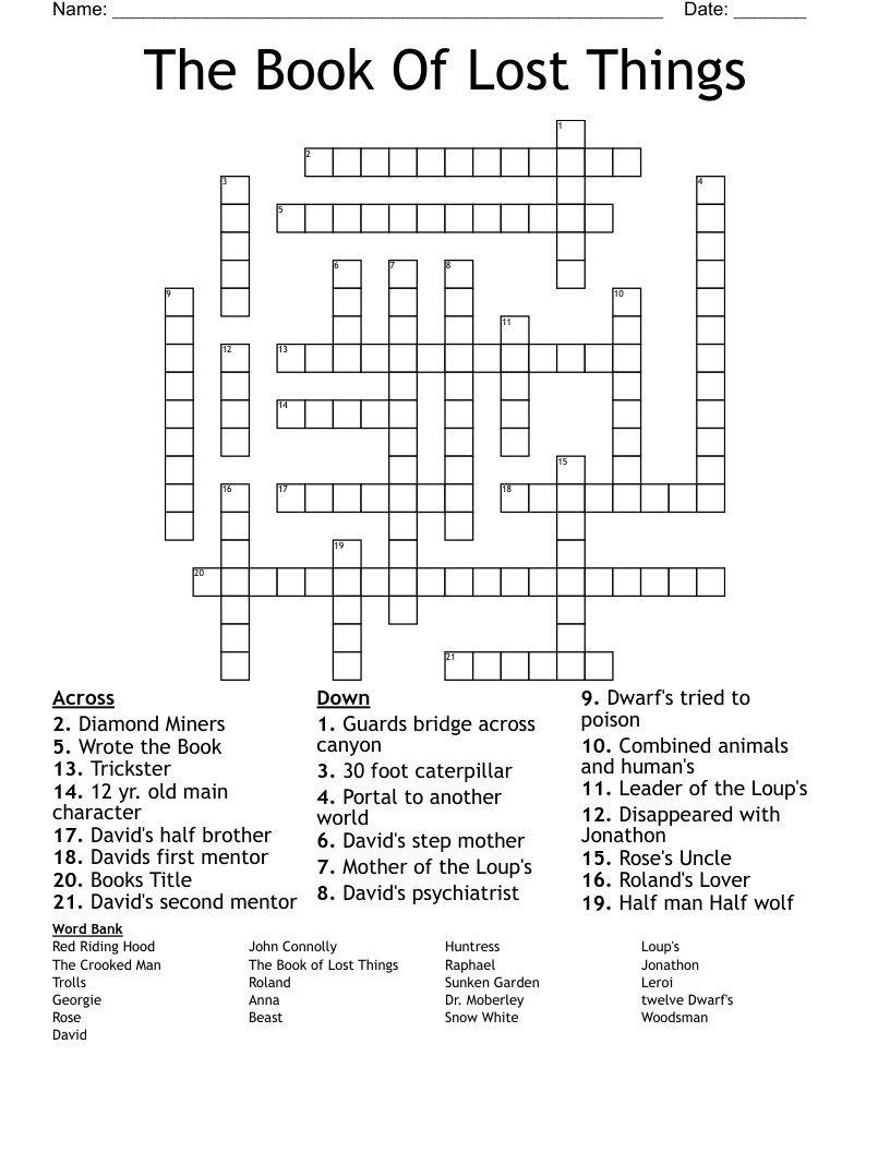 The Book Of Lost Things Crossword