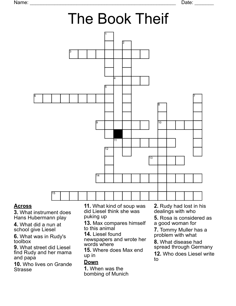 The Book Theif Crossword