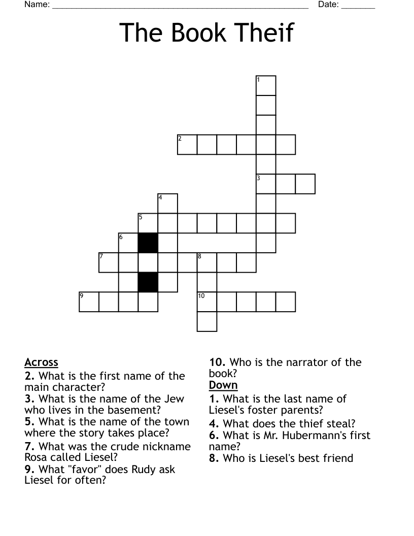 The Book Theif Crossword