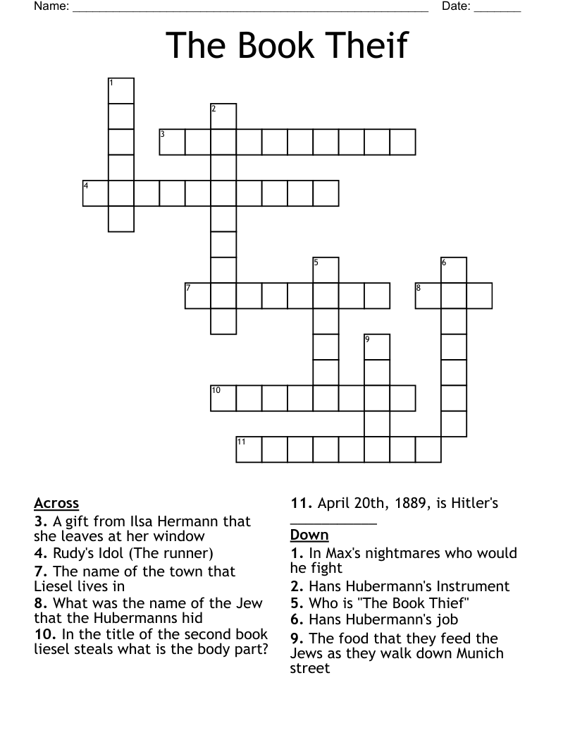 The Book Theif Crossword