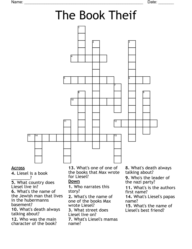 The Book Theif Crossword