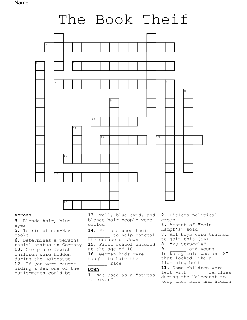 The Book Theif Crossword