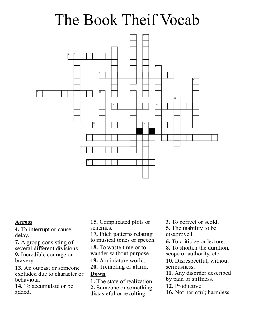 The Book Theif Vocab Crossword