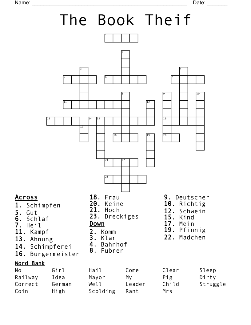 The Book Theif  Crossword
