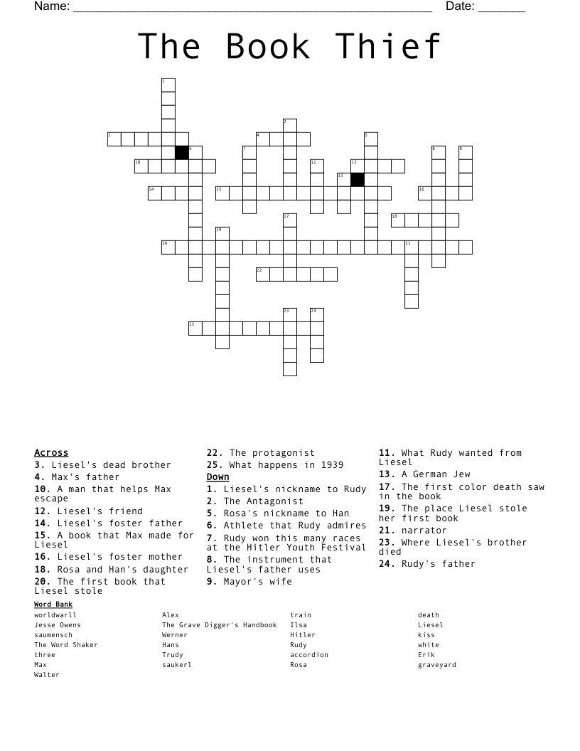 The Book Thief Crossword