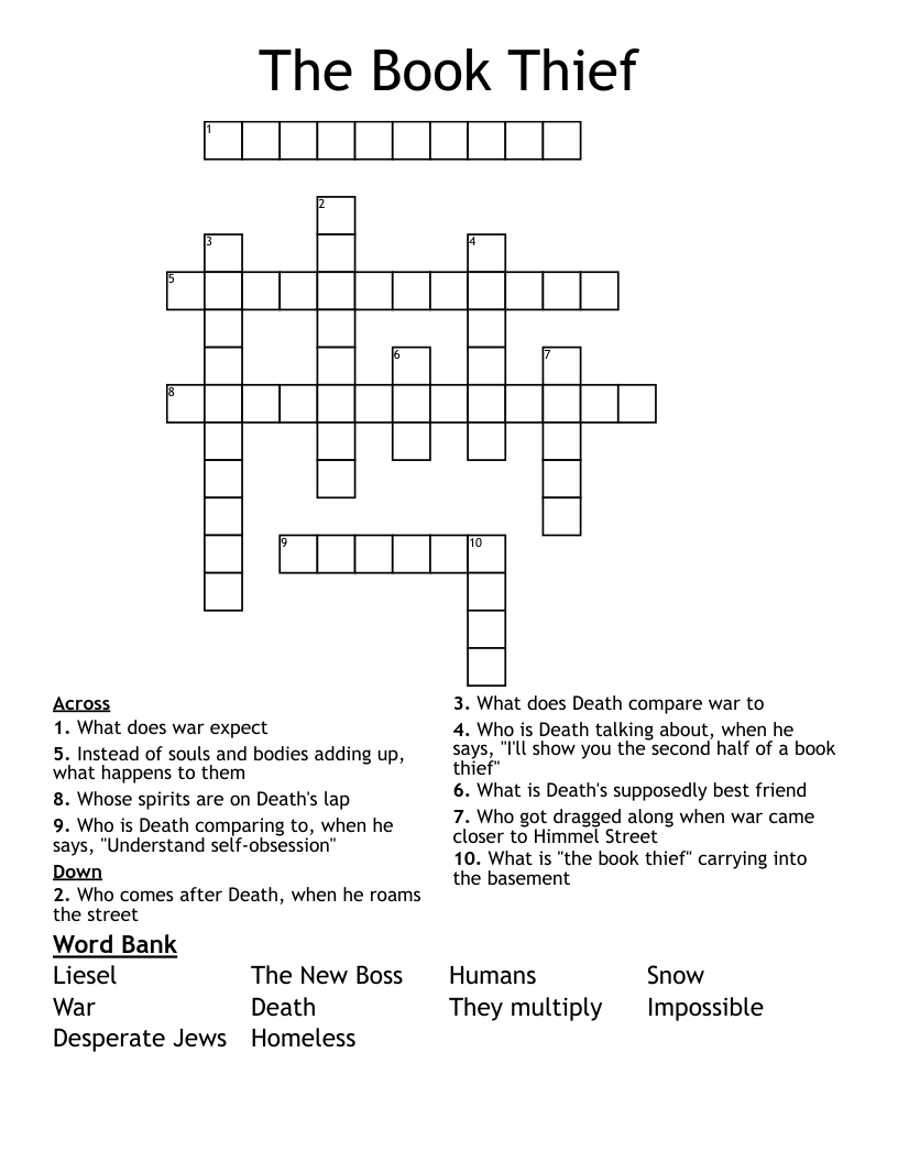 The Book Thief Crossword