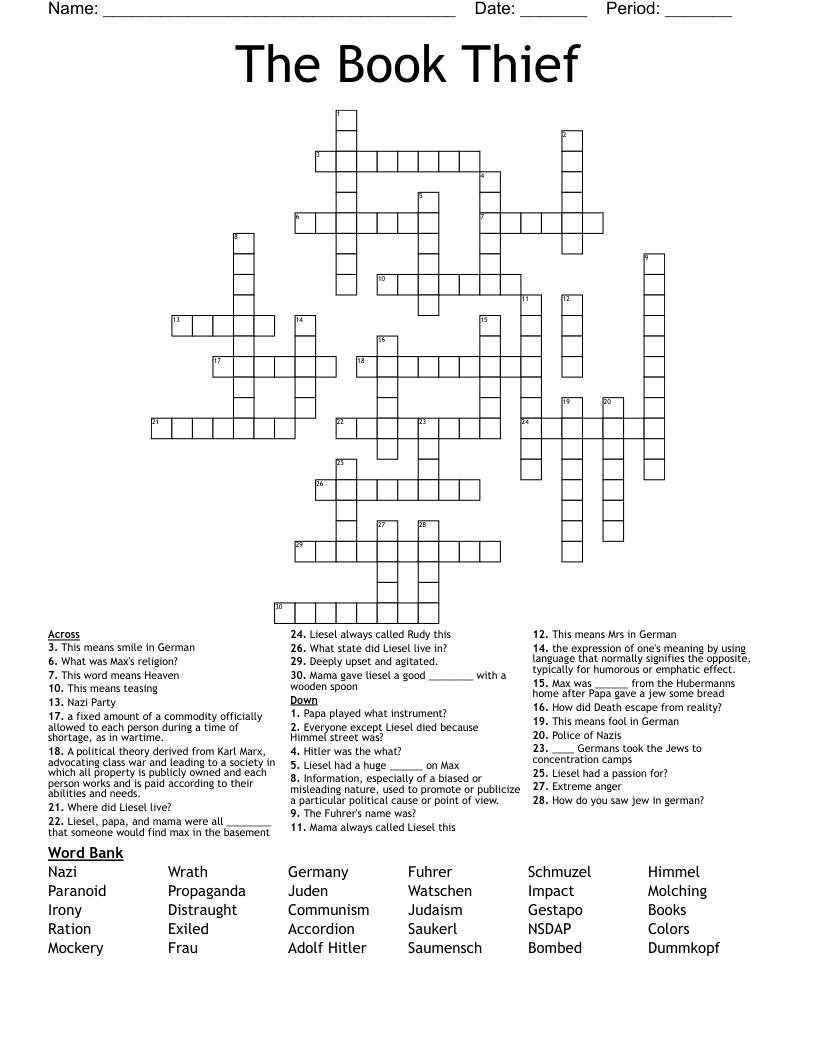 The Book Thief Crossword