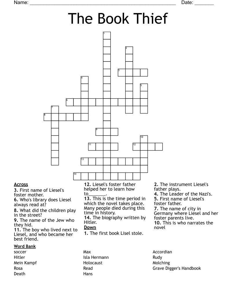 The Book Thief Crossword