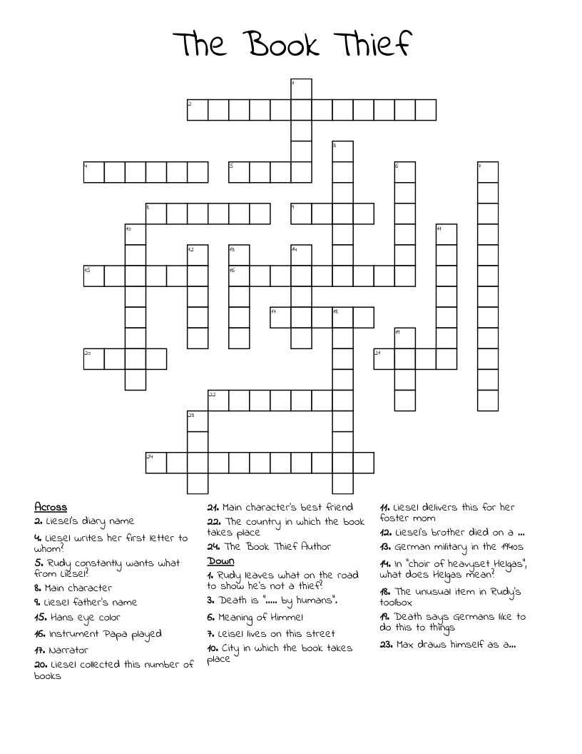 The Book Thief Crossword