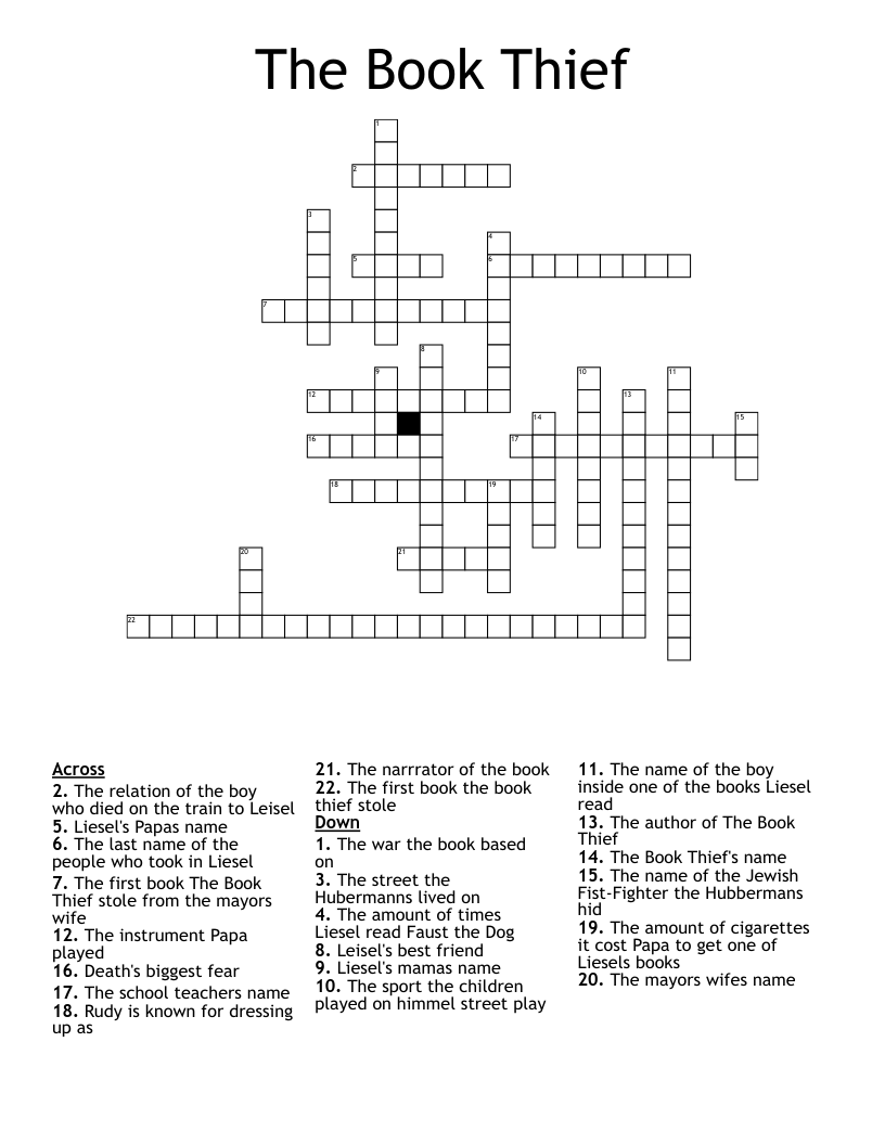 The Book Thief Crossword
