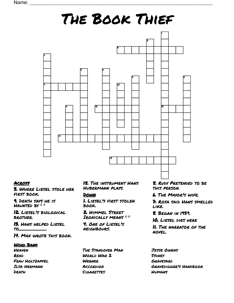 The Book Thief Crossword