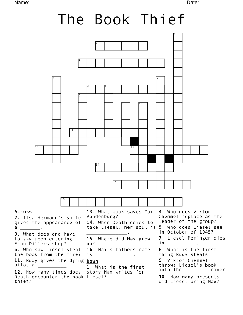 The Book Thief Crossword