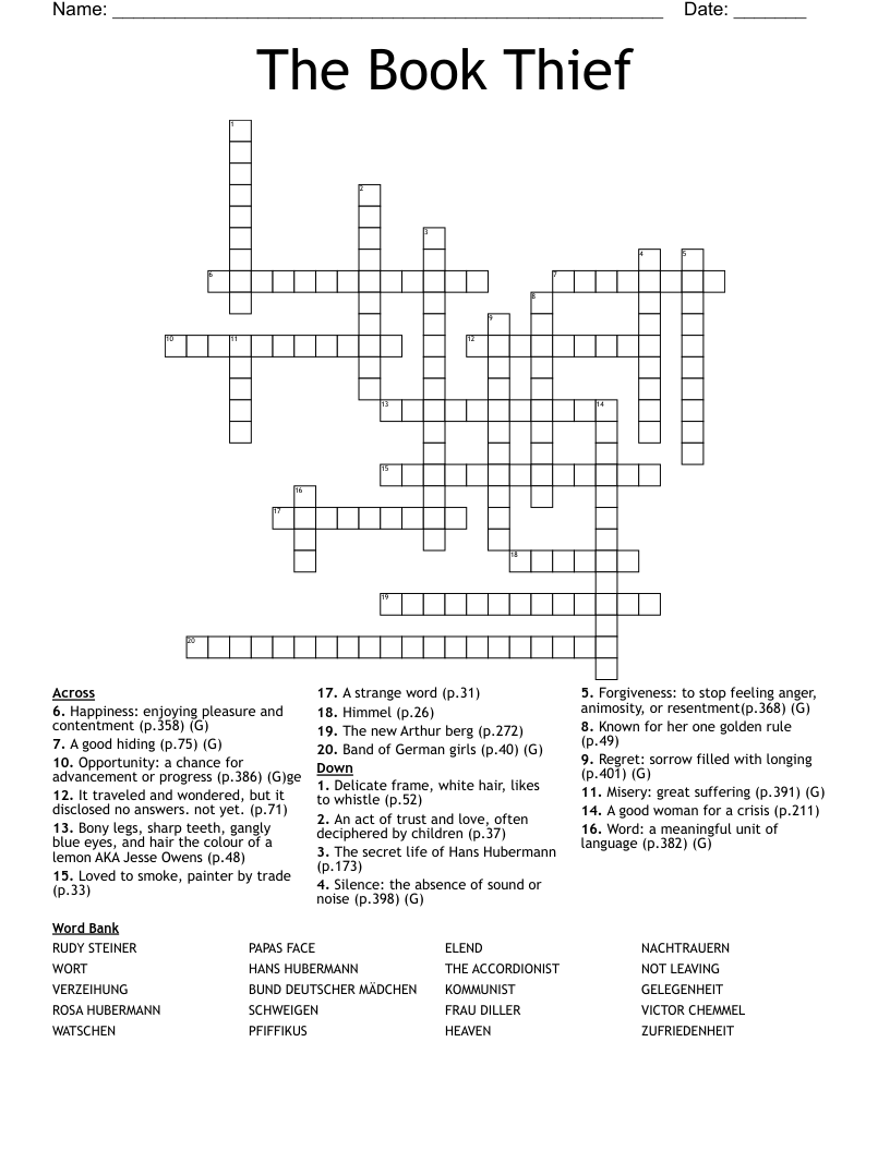 The Book Thief Crossword