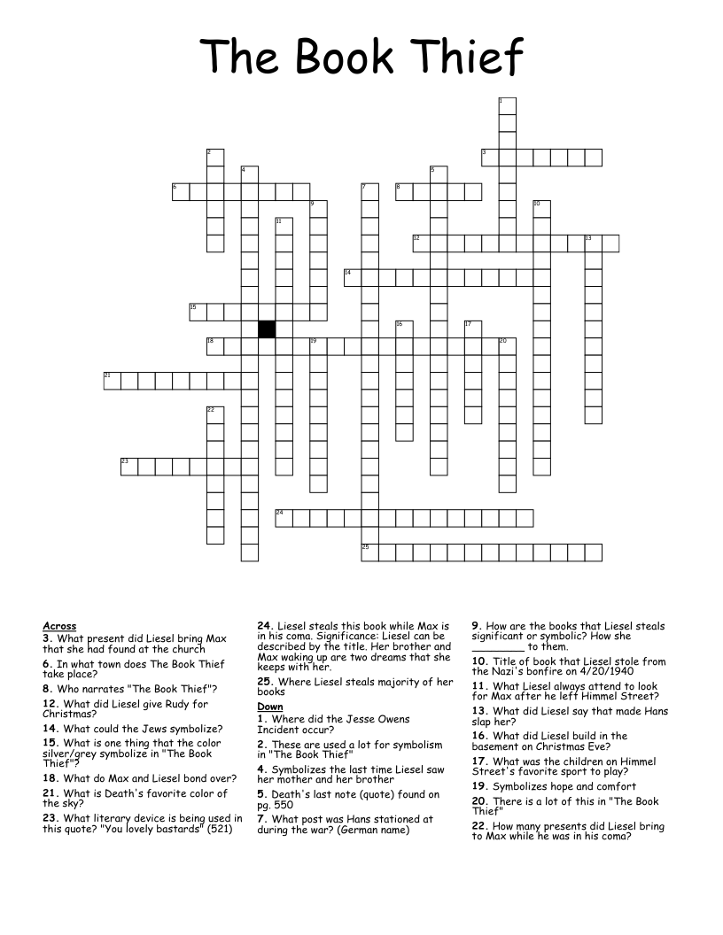 The Book Thief Crossword