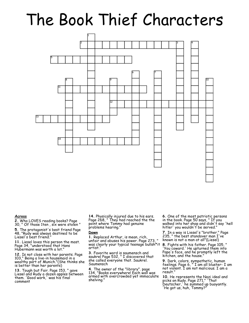 The Book Thief Characters Crossword