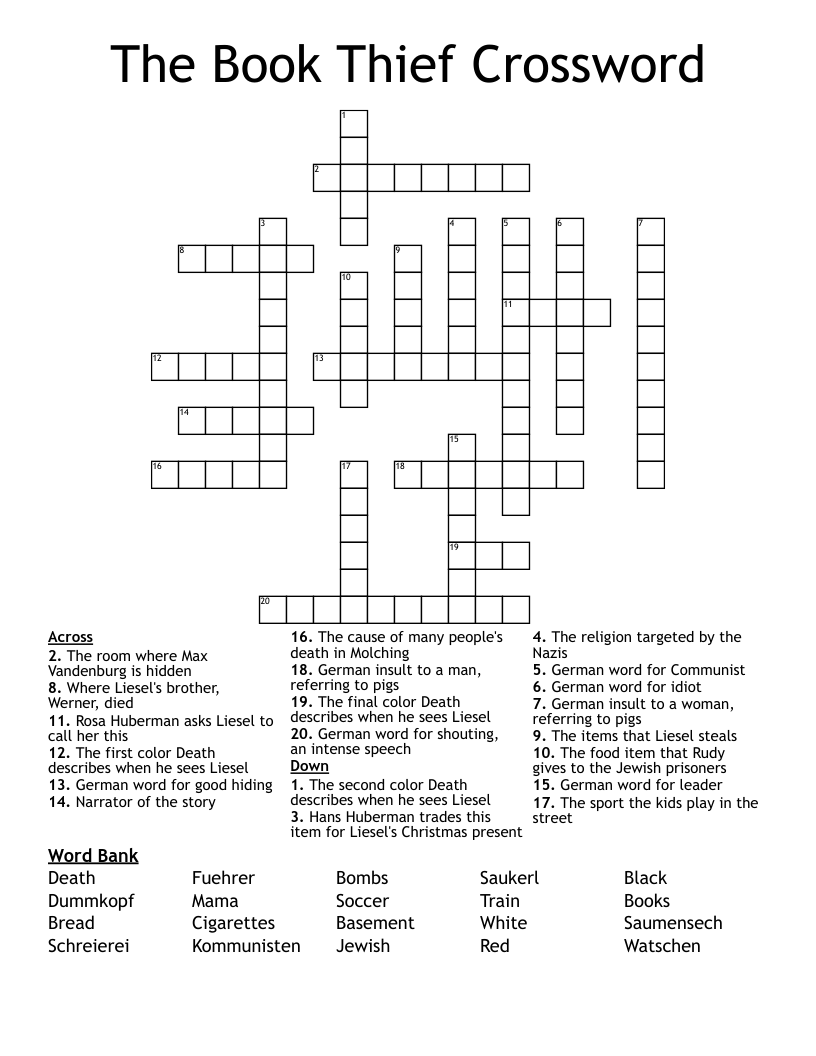 The Book Thief Crossword
