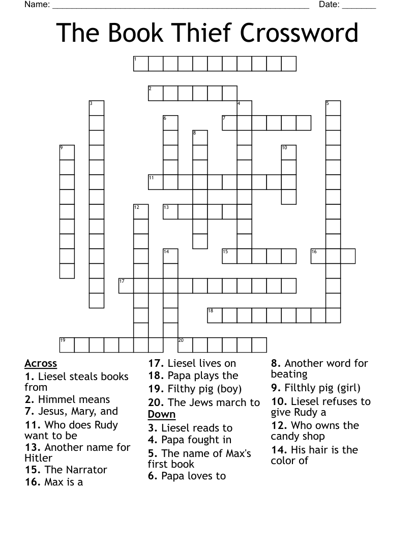 The Book Thief Crossword