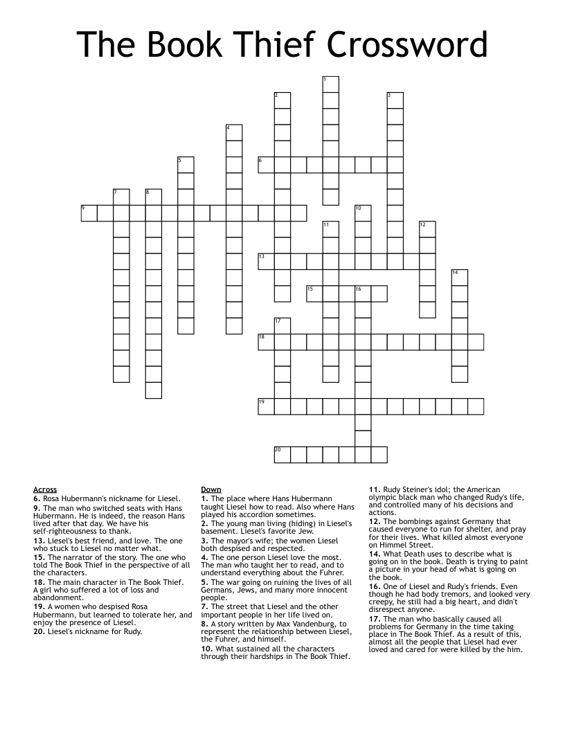 The Book Thief Crossword