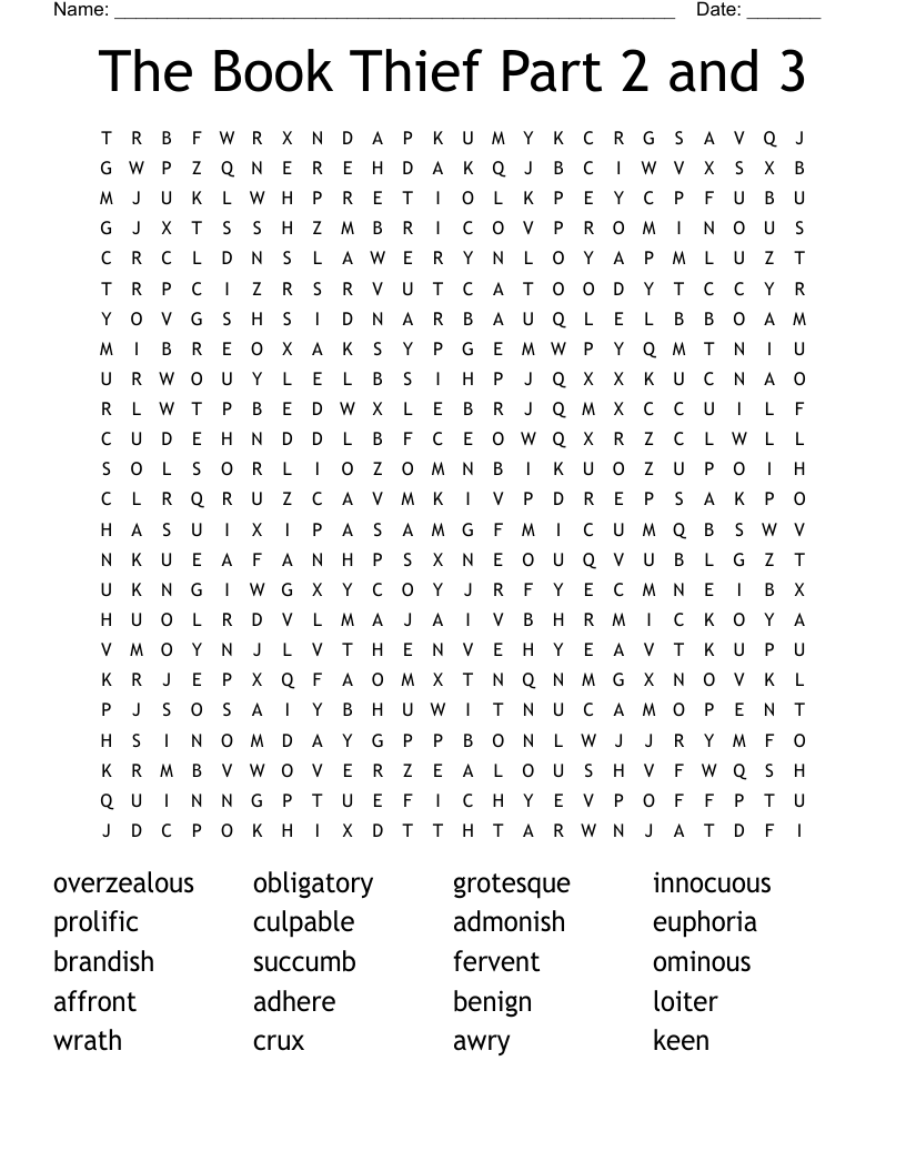 The Book Thief Part 2 and 3 Word Search