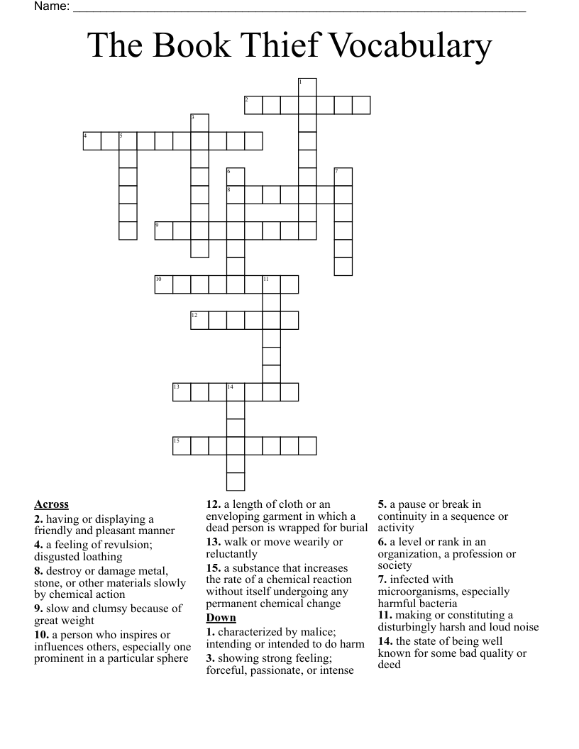 The Book Thief Vocabulary  Crossword