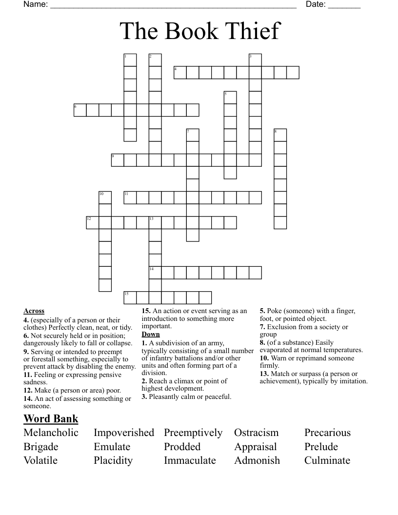 The Book Thief  Crossword