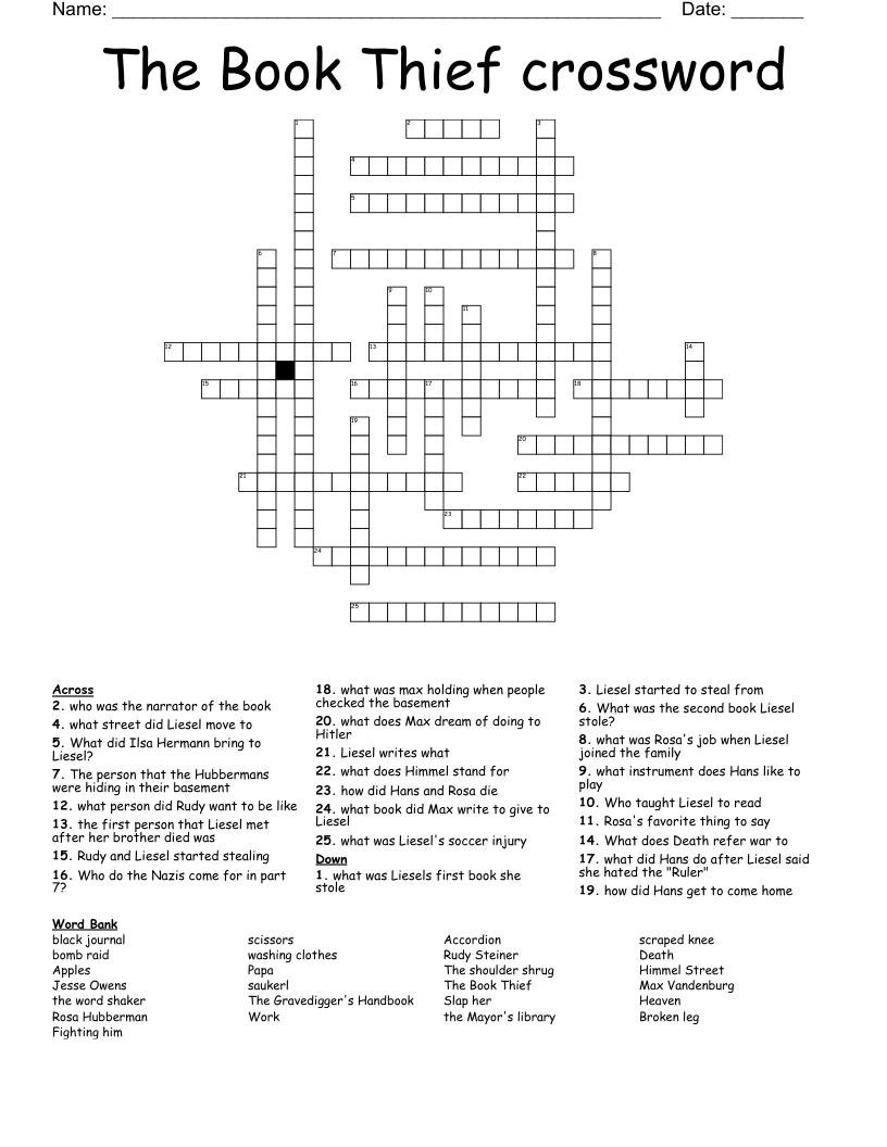 The Book Thief crossword