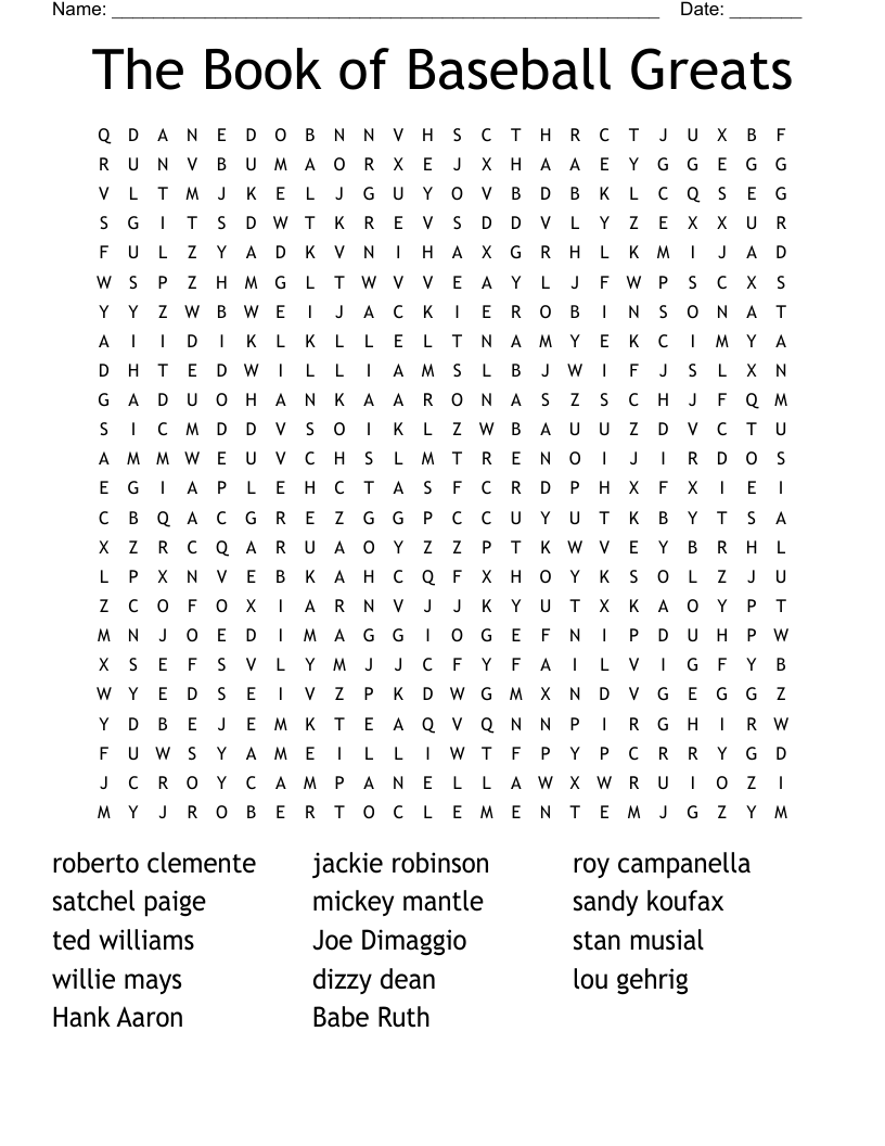 The Book of Baseball Greats Word Search