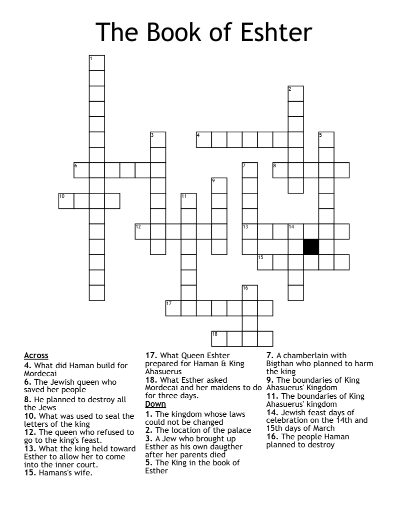 The Book of Eshter Crossword